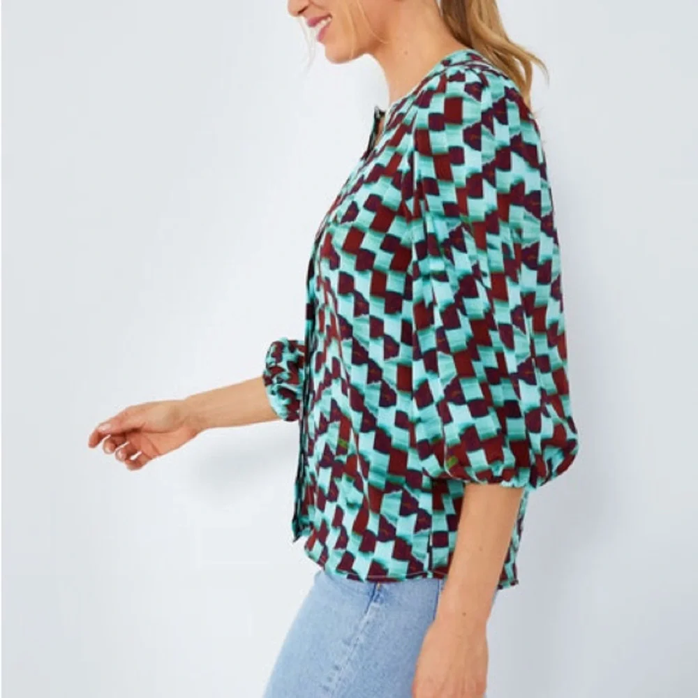 Hunter Bell Subway Tile Finley Blouse Multi Print Women's Top Size XS - Picture 2 of 9